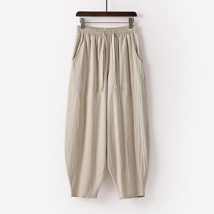 Pantalones harén con cordón ajustable para hombre, color liso, hasta el tobillo, con bolsillos, de Buddha Stones, primavera y otoño - Beige - US/UK/AU54, EU64 (9XL) - image 0