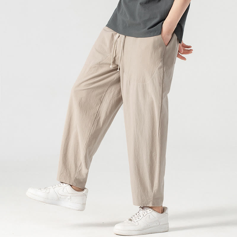 Pantalones harén con cordón ajustable para hombre, color liso, hasta el tobillo, con bolsillos, de Buddha Stones, primavera y otoño - image 6