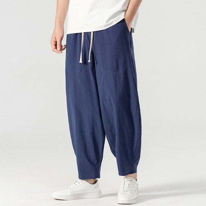 Pantalones harén con cordón ajustable para hombre, color liso, hasta el tobillo, con bolsillos, de Buddha Stones, primavera y otoño - image 14
