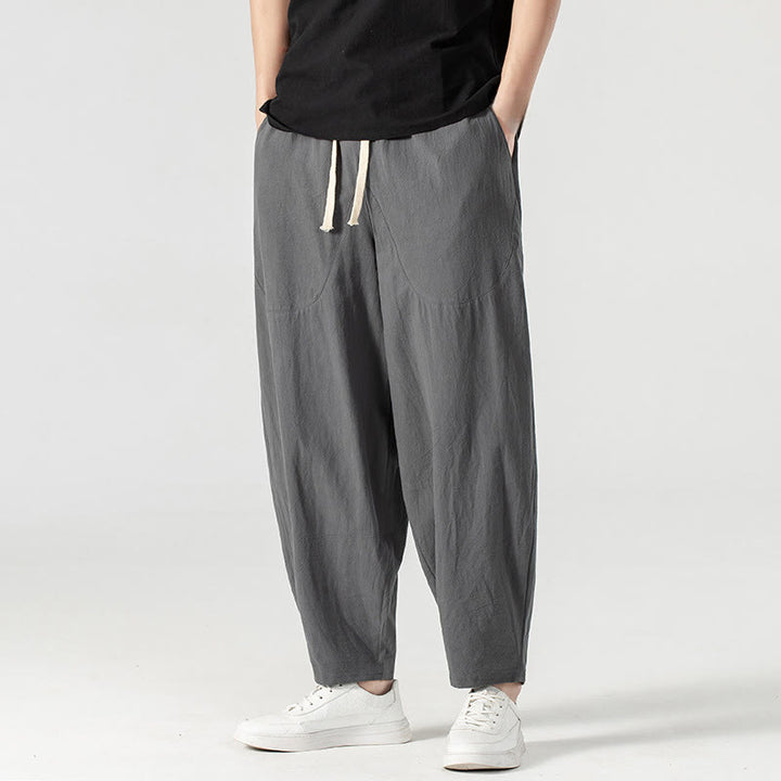 Pantalones harén con cordón ajustable para hombre, color liso, hasta el tobillo, con bolsillos, de Buddha Stones, primavera y otoño - image 21