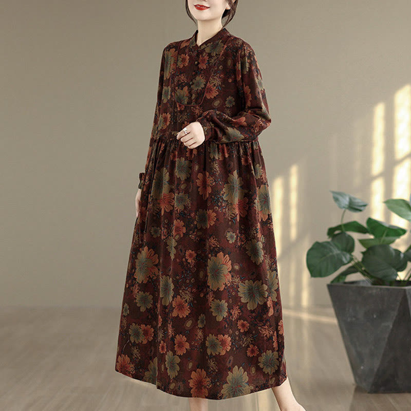 Vestido midi de algodón de manga larga con estampado floral de Buddha Stones y bolsillos - image 5