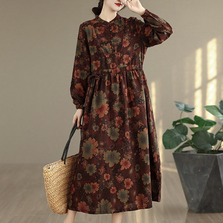 Vestido midi de algodón de manga larga con estampado floral de Buddha Stones y bolsillos - image 3