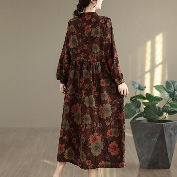 Vestido midi de algodón de manga larga con estampado floral de Buddha Stones y bolsillos - image 6