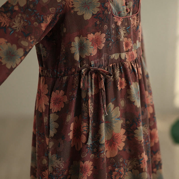 Vestido midi de algodón de manga larga con estampado floral de Buddha Stones y bolsillos - image 8