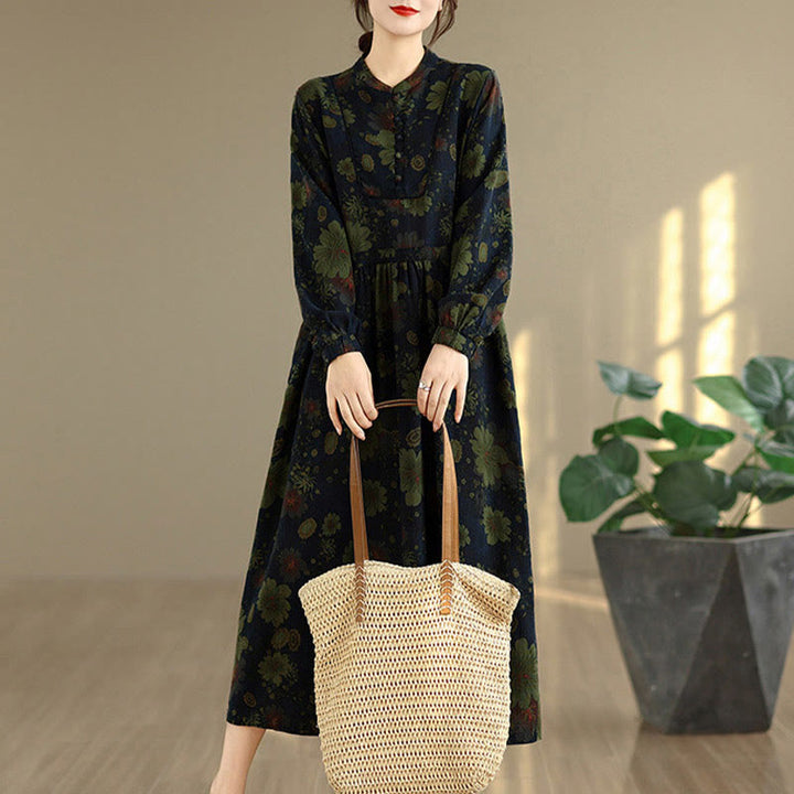 Vestido midi de algodón de manga larga con estampado floral de Buddha Stones y bolsillos - image 14