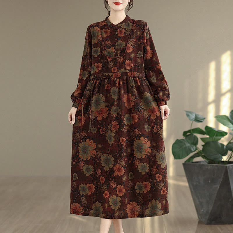 Vestido midi de algodón de manga larga con estampado floral de Buddha Stones y bolsillos - image 2