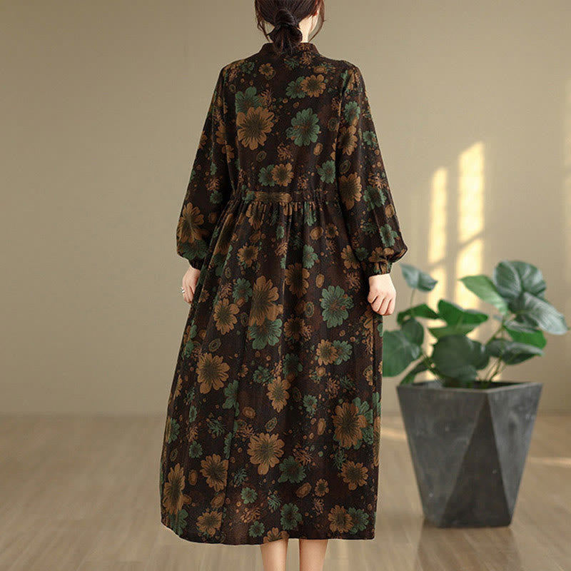 Vestido midi de algodón de manga larga con estampado floral de Buddha Stones y bolsillos - image 20