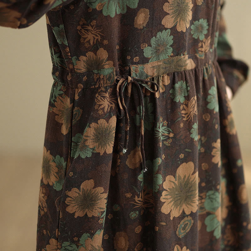 Vestido midi de algodón de manga larga con estampado floral de Buddha Stones y bolsillos - image 21