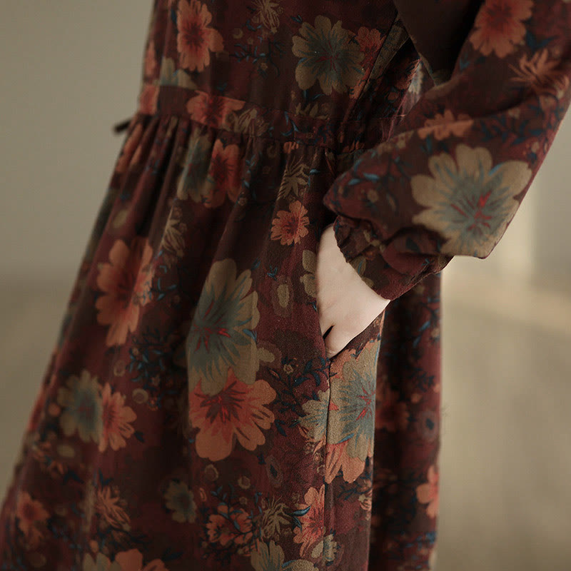 Vestido midi de algodón de manga larga con estampado floral de Buddha Stones y bolsillos - image 7