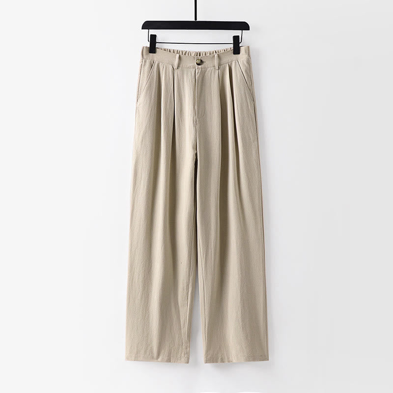Pantalones rectos de algodón y lino con bolsillos para hombre, de Buddha Stones, para primavera y otoño. - Beige - US/UK/AU54, EU64 (9XL) - image 0