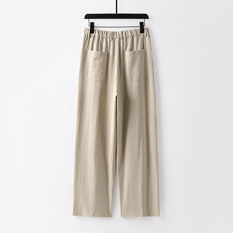 Pantalones rectos de algodón y lino con bolsillos para hombre, de Buddha Stones, para primavera y otoño. - image 1
