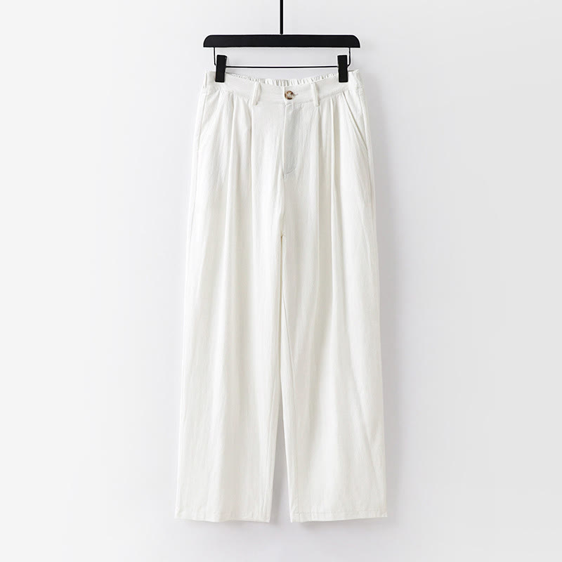 Pantalones rectos de algodón y lino con bolsillos para hombre, de Buddha Stones, para primavera y otoño. - Blanco - US/UK/AU54, EU64 (9XL) - image 11