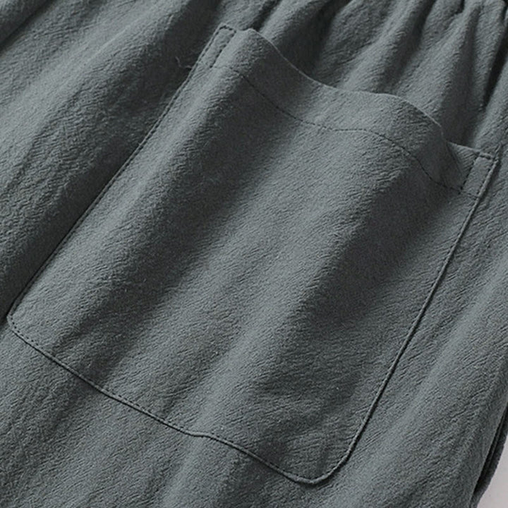 Pantalones de lino y algodón para hombre con diseño de Buddha Stones, pierna recta, cremallera y bolsillos. - image 7
