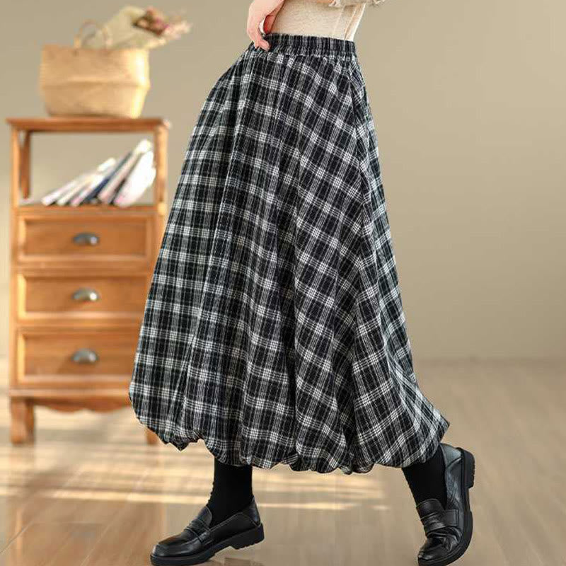 Falda de algodón con estampado a cuadros y bolsillos para mujer de Buddha Stones - image 15