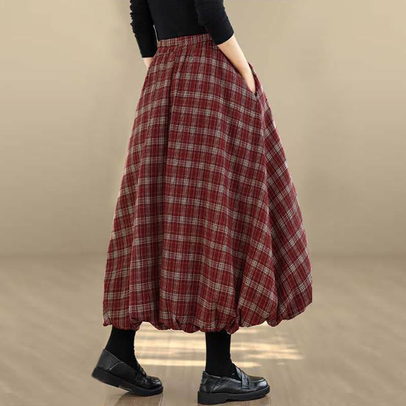 Falda de algodón con estampado a cuadros y bolsillos para mujer de Buddha Stones - image 6