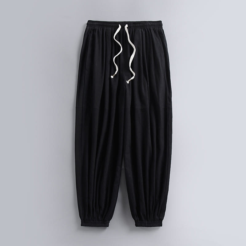 Pantalones de lino y algodón con bolsillos y cordón ajustable hasta el tobillo para hombre de Buddha Stones - Negro - US/UK/AU54, EU64 (9XL) - image 1