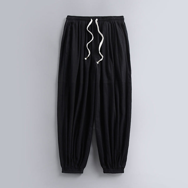 Pantalones de lino y algodón con bolsillos y cordón ajustable hasta el tobillo para hombre de Buddha Stones - Negro - US/UK/AU54, EU64 (9XL) - image 1