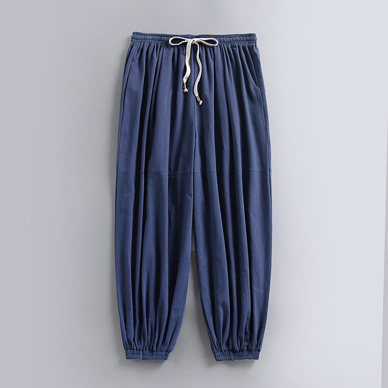 Pantalones de lino y algodón con bolsillos y cordón ajustable hasta el tobillo para hombre de Buddha Stones - Azul acero - US/UK/AU54, EU64 (9XL) - image 0