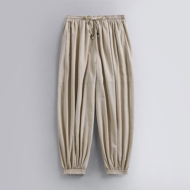 Pantalones de lino y algodón con bolsillos y cordón ajustable hasta el tobillo para hombre de Buddha Stones - Beige - US/UK/AU54, EU64 (9XL) - image 3