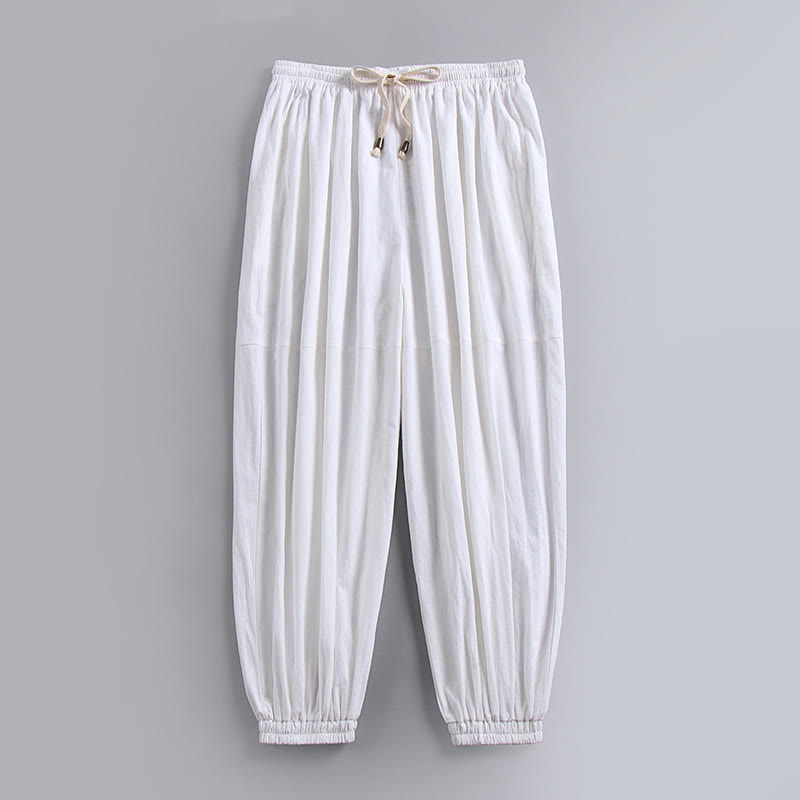 Pantalones de lino y algodón con bolsillos y cordón ajustable hasta el tobillo para hombre de Buddha Stones - Blanco - US/UK/AU54, EU64 (9XL) - image 4