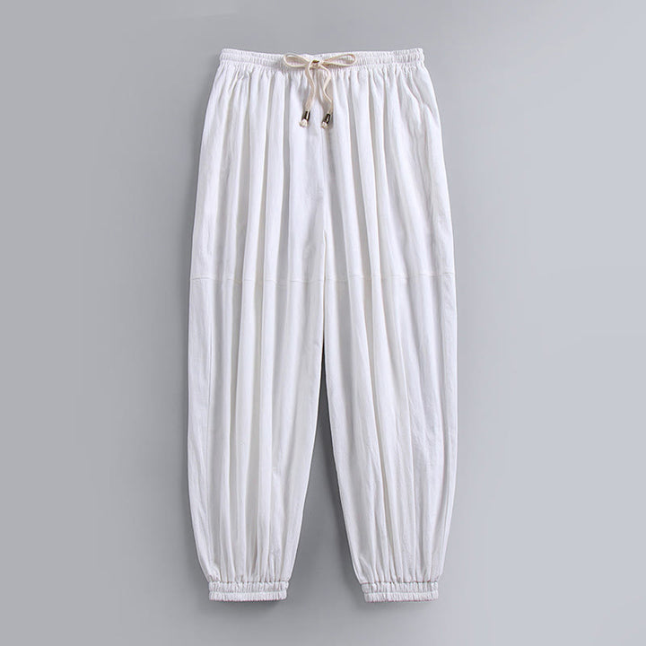 Pantalones de lino y algodón con bolsillos y cordón ajustable hasta el tobillo para hombre de Buddha Stones - Blanco - US/UK/AU54, EU64 (9XL) - image 4