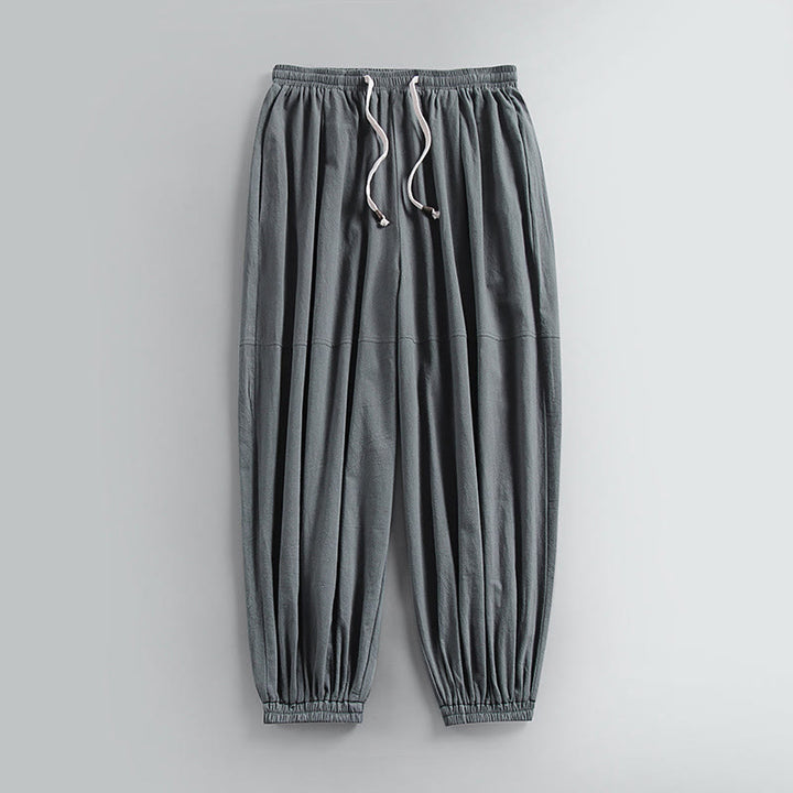 Pantalones de lino y algodón con bolsillos y cordón ajustable hasta el tobillo para hombre de Buddha Stones - Gris - US/UK/AU54, EU64 (9XL) - image 2