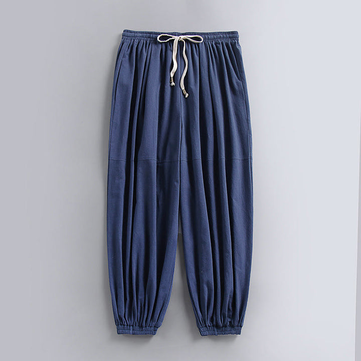 Pantalones de lino y algodón con bolsillos y cordón ajustable hasta el tobillo para hombre de Buddha Stones - Azul acero - US/UK/AU54, EU64 (9XL) - image 0