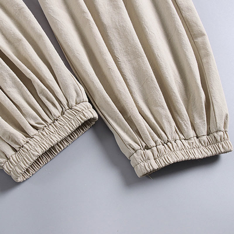 Pantalones de lino y algodón con bolsillos y cordón ajustable hasta el tobillo para hombre de Buddha Stones - image 8