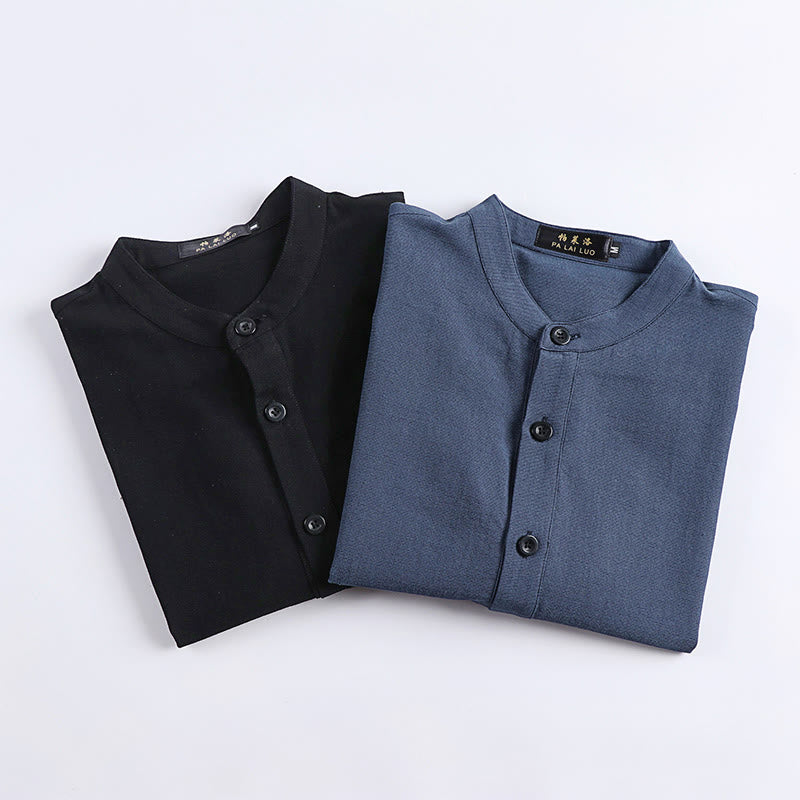 Camisa de algodón de manga larga para hombre con botones en color liso y sencillo con Buddha Stones - image 8