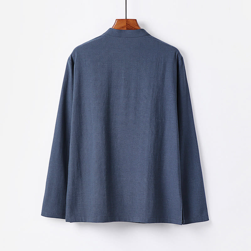 Camisa de algodón de manga larga para hombre con botones en color liso y sencillo con Buddha Stones - image 1