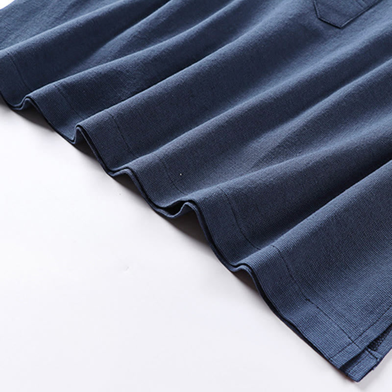 Camisa de algodón de manga larga para hombre con botones en color liso y sencillo con Buddha Stones - image 4