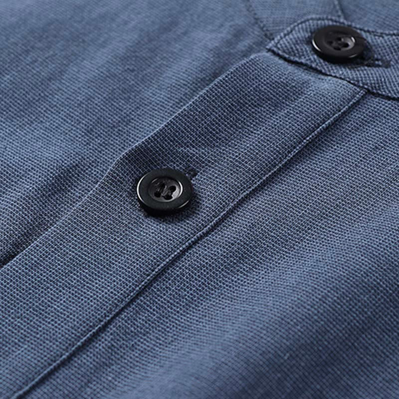 Camisa de algodón de manga larga para hombre con botones en color liso y sencillo con Buddha Stones - image 3