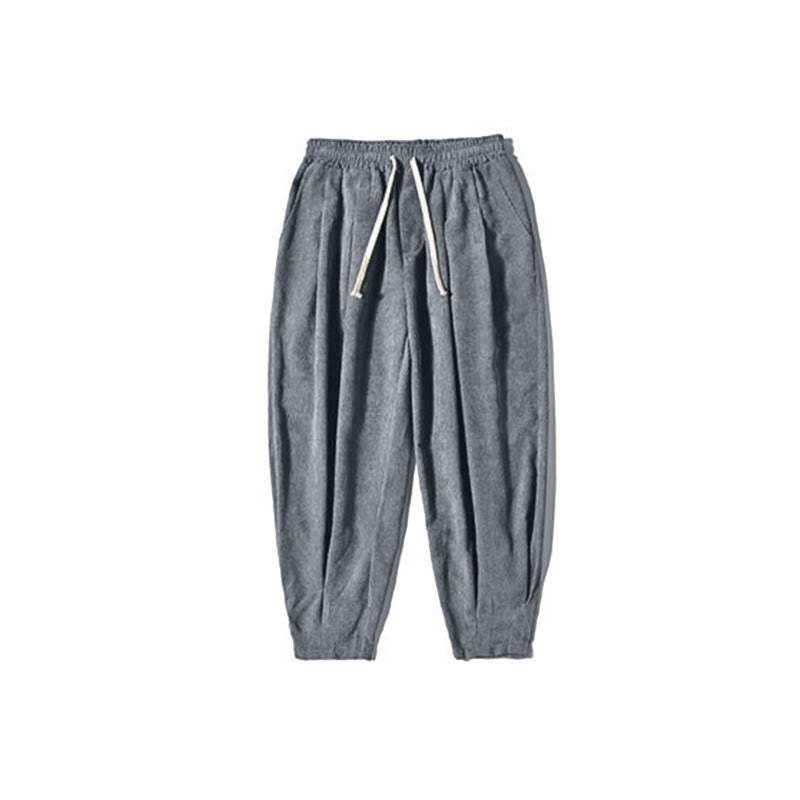 Pantalones harén de pana con forro polar liso y diseño simple para hombre, estilo retro Buddha Stones, con bolsillos - image 34