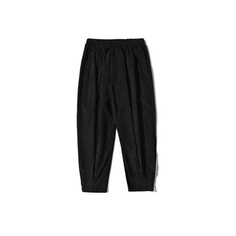Pantalones harén de pana con forro polar liso y diseño simple para hombre, estilo retro Buddha Stones, con bolsillos - image 46