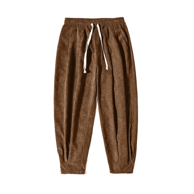 Pantalones harén de pana con forro polar liso y diseño simple para hombre, estilo retro Buddha Stones, con bolsillos - image 10