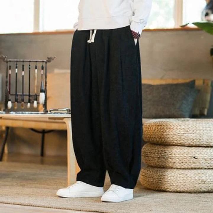 Pantalones harén de pana con forro polar liso y diseño simple para hombre, estilo retro Buddha Stones, con bolsillos - Negro (versión estándar) - US/UK/AU46, EU56 (5XL) - image 36