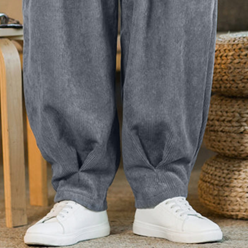 Pantalones harén de pana con forro polar liso y diseño simple para hombre, estilo retro Buddha Stones, con bolsillos - image 23
