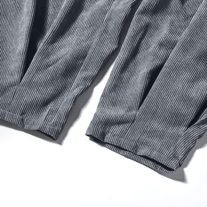 Pantalones harén de pana con forro polar liso y diseño simple para hombre, estilo retro Buddha Stones, con bolsillos - image 31