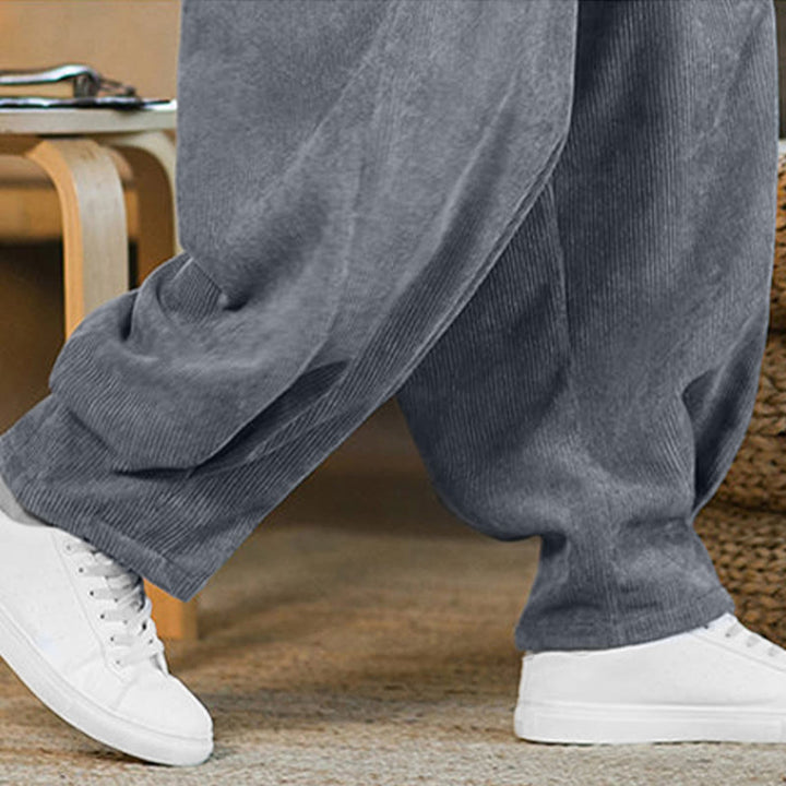 Pantalones harén de pana con forro polar liso y diseño simple para hombre, estilo retro Buddha Stones, con bolsillos - image 25