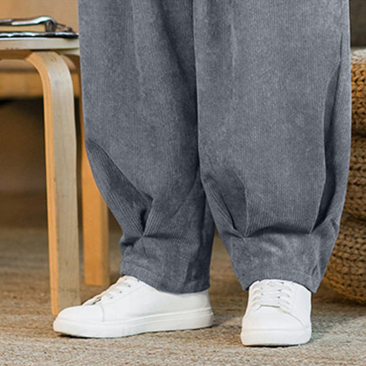 Pantalones harén de pana con forro polar liso y diseño simple para hombre, estilo retro Buddha Stones, con bolsillos - image 24