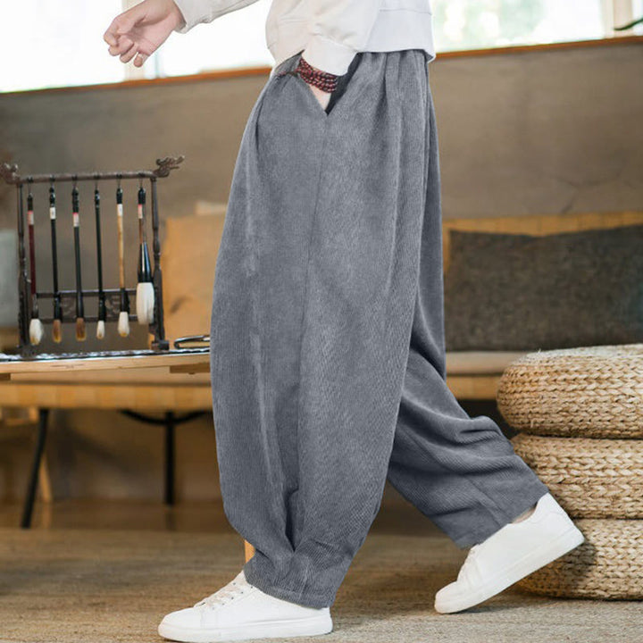 Pantalones harén de pana con forro polar liso y diseño simple para hombre, estilo retro Buddha Stones, con bolsillos - Gris pizarra claro - US/UK/AU46, EU56 (5XL) - image 13