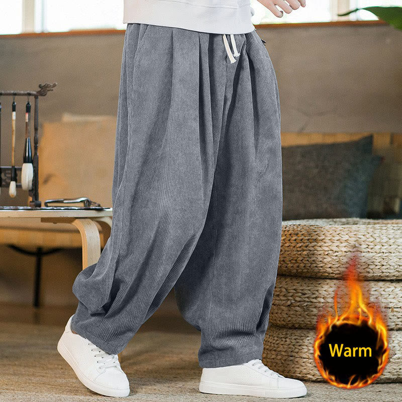 Pantalones harén de pana con forro polar liso y diseño simple para hombre, estilo retro Buddha Stones, con bolsillos - Gris pizarra claro (forrado de felpa) - US/UK/AU46, EU56 (5XL) - image 12