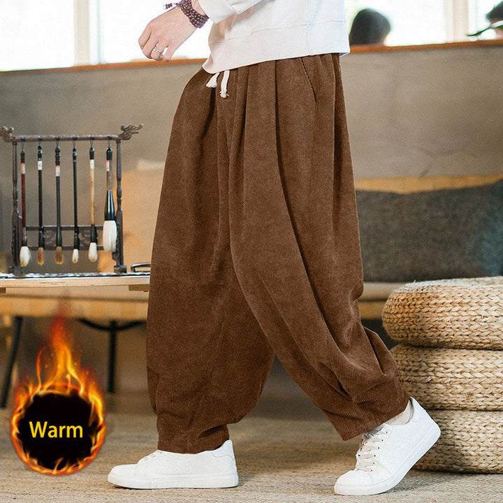 Pantalones harén de pana con forro polar liso y diseño simple para hombre, estilo retro Buddha Stones, con bolsillos - Vara de oro oscura (forrada con lana) - US/UK/AU46, EU56 (5XL) - image 0