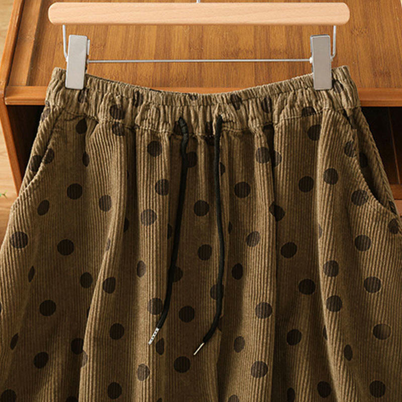 Falda de pana con estampado de lunares de invierno de Buddha Stones para mujer con bolsillos - image 2