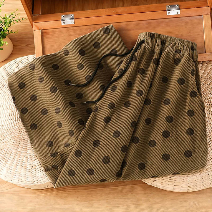 Falda de pana con estampado de lunares de invierno de Buddha Stones para mujer con bolsillos - image 1