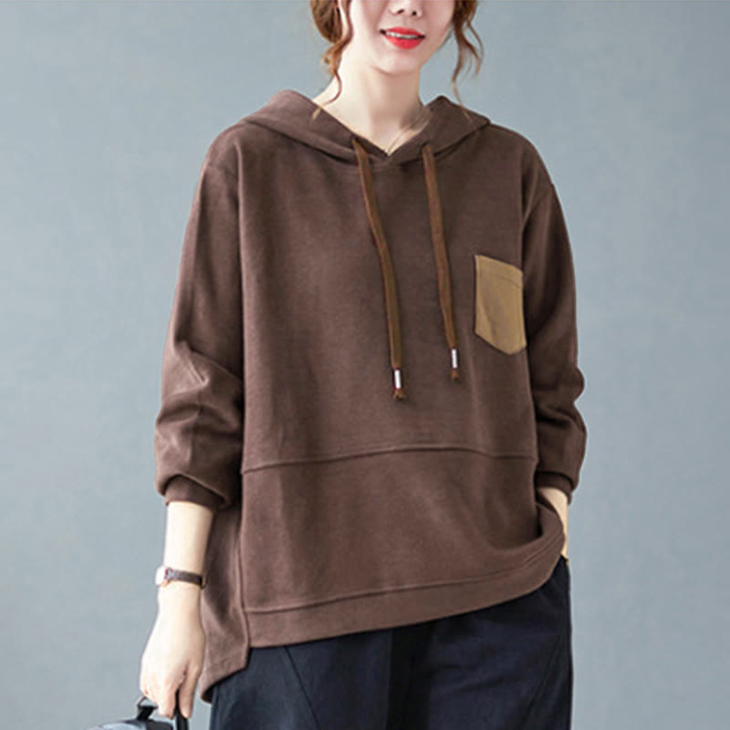 Sudadera con capucha de algodón de manga larga para mujer con Buddha Stones otoñales, color liso y bolsillo decorativo - image 1