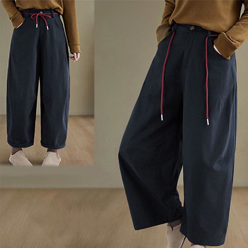 Pantalones casuales de algodón liso Buddha Stones para mujer, largos 7-8, con bolsillos - image 3