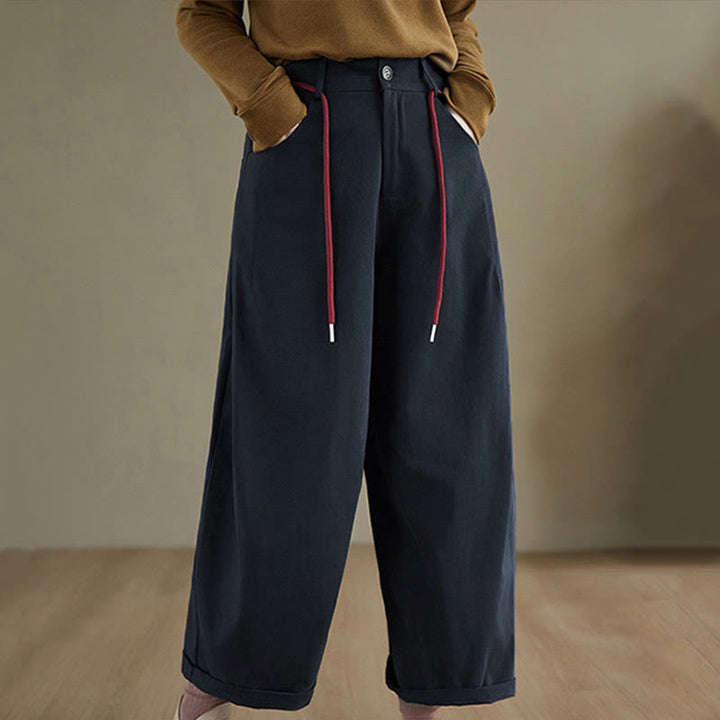 Pantalones casuales de algodón liso Buddha Stones para mujer, largos 7-8, con bolsillos - Azul medianoche - US8-10，UK/AU12-14，EU40-42 (2XL) - image 0