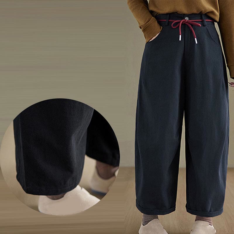 Pantalones casuales de algodón liso Buddha Stones para mujer, largos 7-8, con bolsillos - image 6