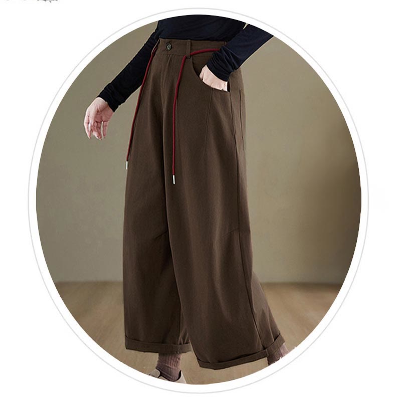 Pantalones casuales de algodón liso Buddha Stones para mujer, largos 7-8, con bolsillos - image 9